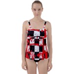 Checkerboard Splatter Twist Front Tankini Set