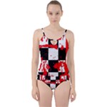 Checkerboard Splatter Cut Out Top Tankini Set