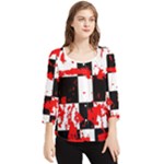 Checkerboard Splatter Chiffon Quarter Sleeve Blouse