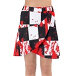 Checkerboard Splatter Wrap Front Skirt