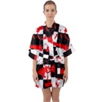 Checkerboard Splatter Half Sleeve Satin Kimono 