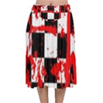 Checkerboard Splatter Velvet Flared Midi Skirt