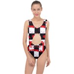 Checkerboard Splatter Center Cut Out Swimsuit