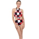 Checkerboard Splatter Halter Side Cut Swimsuit