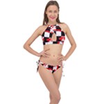 Checkerboard Splatter Cross Front Halter Bikini Set