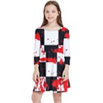 Checkerboard Splatter Kids  Quarter Sleeve Skater Dress