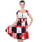 Checkerboard Splatter Cap Sleeve Midi Dress