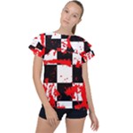 Checkerboard Splatter Ruffle Collar Chiffon Blouse
