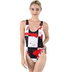 Checkerboard Splatter High Leg Strappy Swimsuit