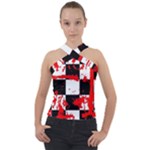 Checkerboard Splatter Cross Neck Velour Top