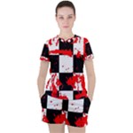 Checkerboard Splatter Women s Tee and Shorts Set