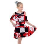 Checkerboard Splatter Kids  Shoulder Cutout Chiffon Dress