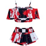 Checkerboard Splatter Kids  Off Shoulder Skirt Bikini