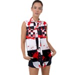 Checkerboard Splatter Sleeveless Chiffon Button Shirt