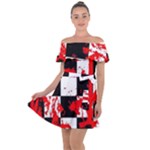 Checkerboard Splatter Off Shoulder Velour Dress