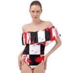 Checkerboard Splatter Off Shoulder Velour Bodysuit 