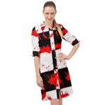 Checkerboard Splatter Long Sleeve Mini Shirt Dress