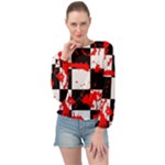 Checkerboard Splatter Banded Bottom Chiffon Top