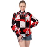 Checkerboard Splatter High Neck Long Sleeve Chiffon Top