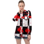Checkerboard Splatter Long Sleeve Satin Shirt