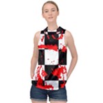 Checkerboard Splatter High Neck Satin Top