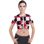 Checkerboard Splatter Short Sleeve Cropped Jacket