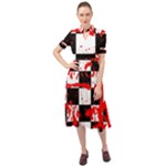 Checkerboard Splatter Keyhole Neckline Chiffon Dress