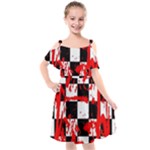 Checkerboard Splatter Kids  Cut Out Shoulders Chiffon Dress