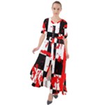 Checkerboard Splatter Waist Tie Boho Maxi Dress