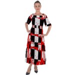 Checkerboard Splatter Shoulder Straps Boho Maxi Dress 