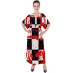 Checkerboard Splatter V-Neck Boho Style Maxi Dress