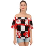 Checkerboard Splatter Off Shoulder Short Sleeve Top