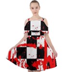 Checkerboard Splatter Cut Out Shoulders Chiffon Dress