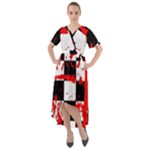 Checkerboard Splatter Front Wrap High Low Dress