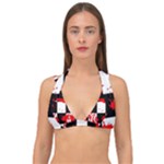 Checkerboard Splatter Double Strap Halter Bikini Top