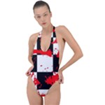 Checkerboard Splatter Backless Halter One Piece Swimsuit