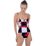 Checkerboard Splatter Tie Strap One Piece Swimsuit