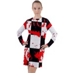 Checkerboard Splatter Long Sleeve Hoodie Dress