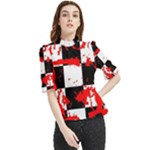 Checkerboard Splatter Frill Neck Blouse