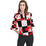 Checkerboard Splatter Loose Horn Sleeve Chiffon Blouse