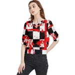 Checkerboard Splatter Quarter Sleeve Blouse