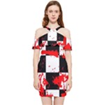 Checkerboard Splatter Shoulder Frill Bodycon Summer Dress