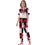 Checkerboard Splatter Kids  Satin Short Sleeve Pajamas Set