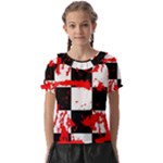 Checkerboard Splatter Kids  Frill Chiffon Blouse