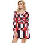 Checkerboard Splatter Tiered Long Sleeve Mini Dress