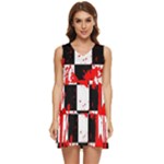 Checkerboard Splatter Tiered Sleeveless Mini Dress