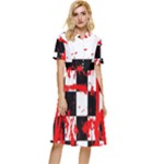 Checkerboard Splatter Button Top Knee Length Dress