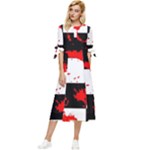 Checkerboard Splatter Bow Sleeve Chiffon Midi Dress