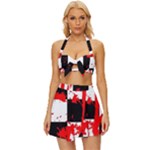 Checkerboard Splatter Vintage Style Bikini Top and Skirt Set 