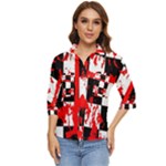 Checkerboard Splatter Women s Quarter Sleeve Pocket Shirt